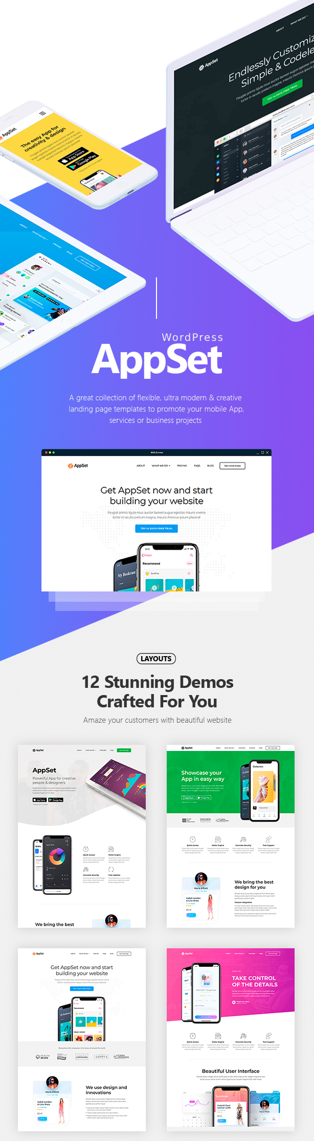 Appset - App Landing Page WordPress Responsive Theme in Marketing Blog & Digital Portfolio Showcase - 2