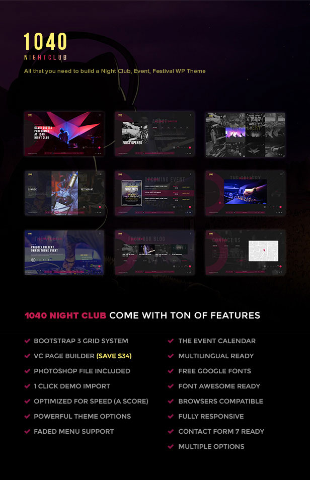 1040 Night Club - DJ, Party, Music Club WordPress Theme