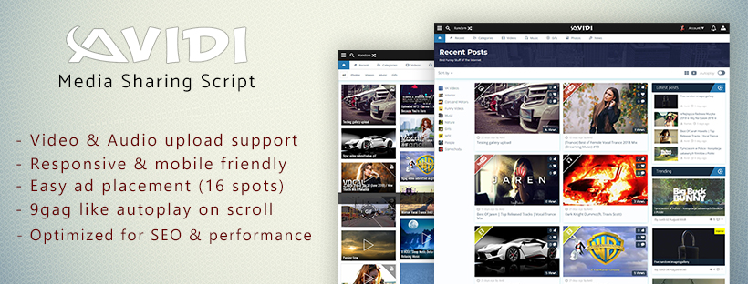 Avidi Media v3 - Ultimate Video, Music, Photo and Gif Sharing Script - 1