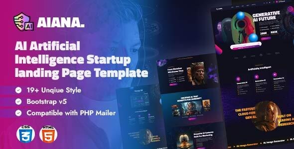 Aiana - AI Artificial Intelligence Startup HTML Landing Page Template