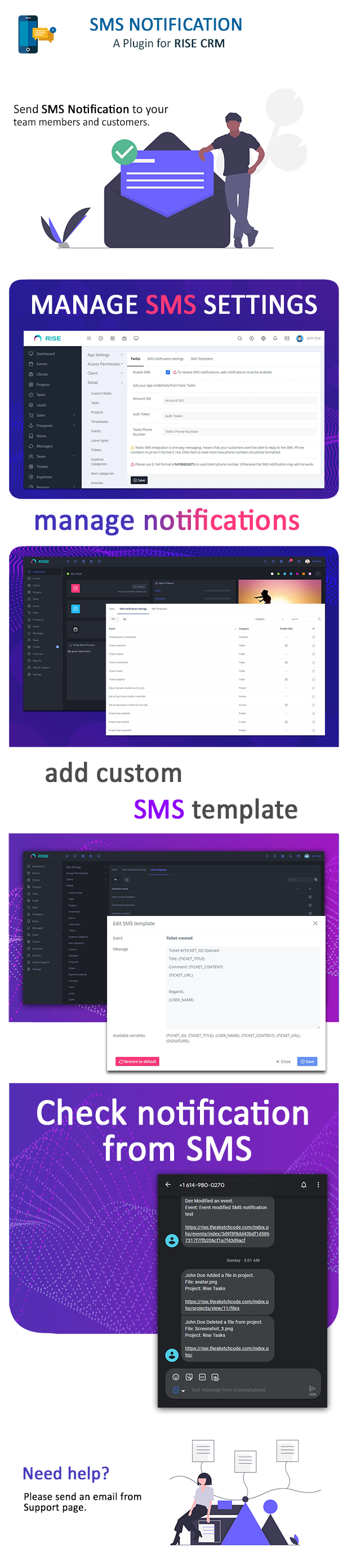 SMS Notification for RISE CRM