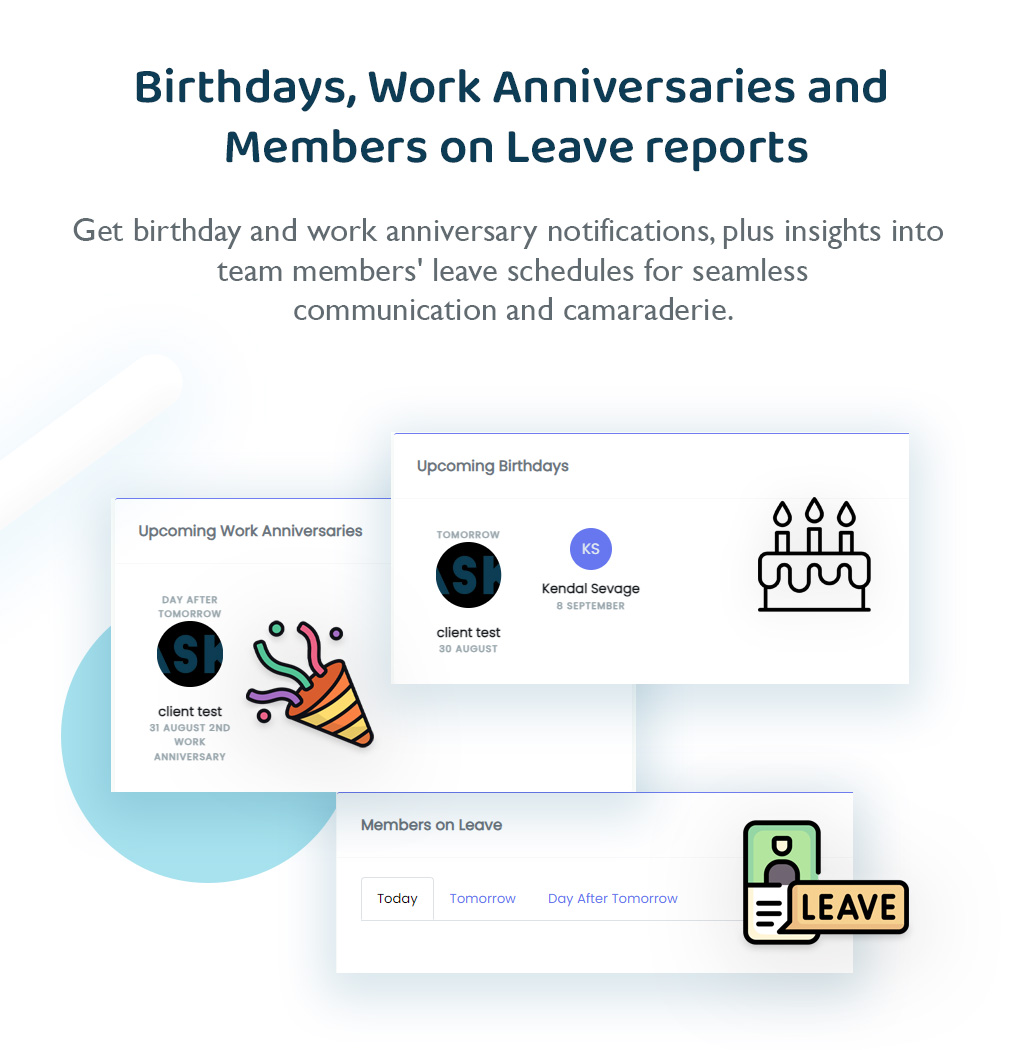 13 - Birthday, Work Anniversaries and members on leave - Taskhub SaaS