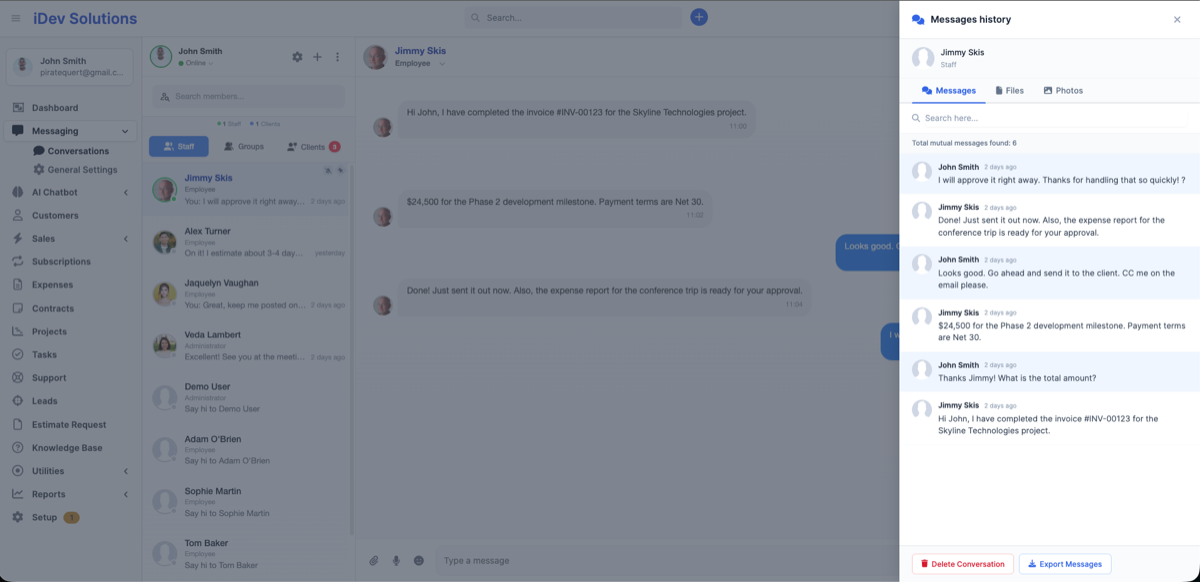 Perfex CRM Chat File Sharing - Shared Photos and Files Gallery