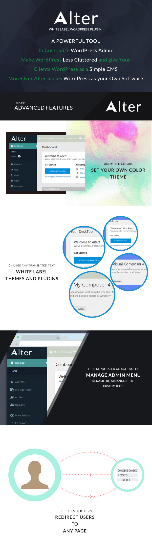 Alter White Label Wordpress Plugin features