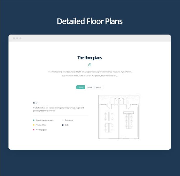 Detailed floor plans in Coworkshop Coworking Space WordPress Theme