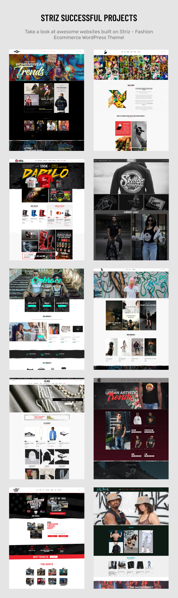 Striz - vitrine do tema WordPress de comércio eletrônico de moda