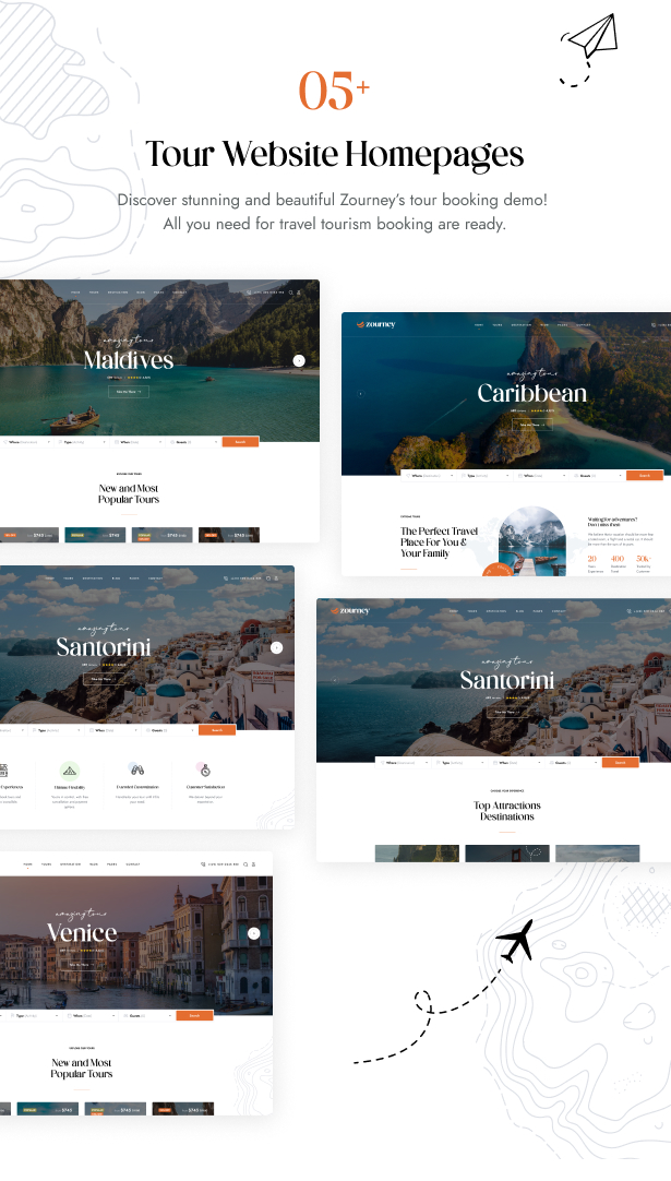 Zourney - Travel Tour Booking WordPress Theme homepages