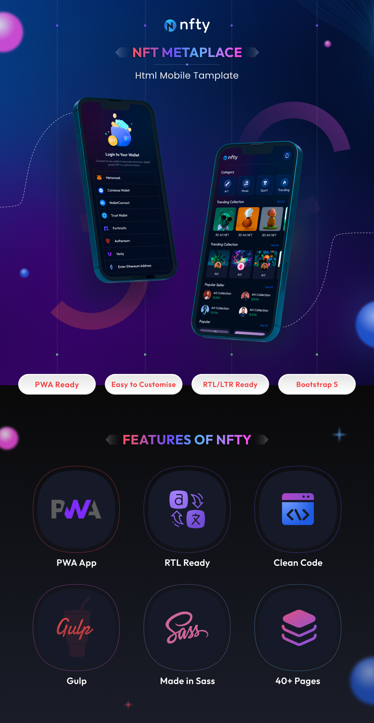 NFT Marketplace HTML PWA Mobile Template