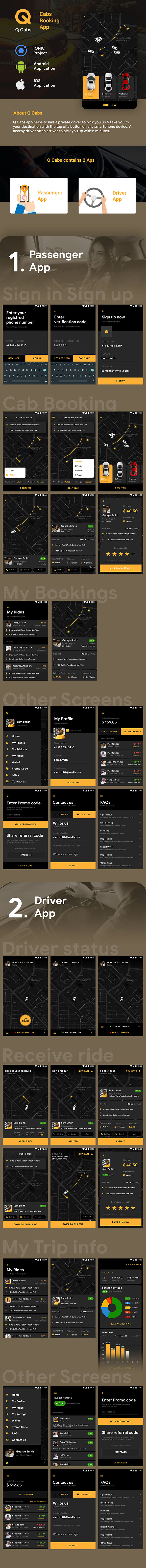 Taksi Rezervasyonu Android + iOS Uygulama Şablonu | 2 Uygulama Sürücü + Sürücü | Taksi Uygulaması Qcabs | HTML + CSS İYONİK 3 - 2