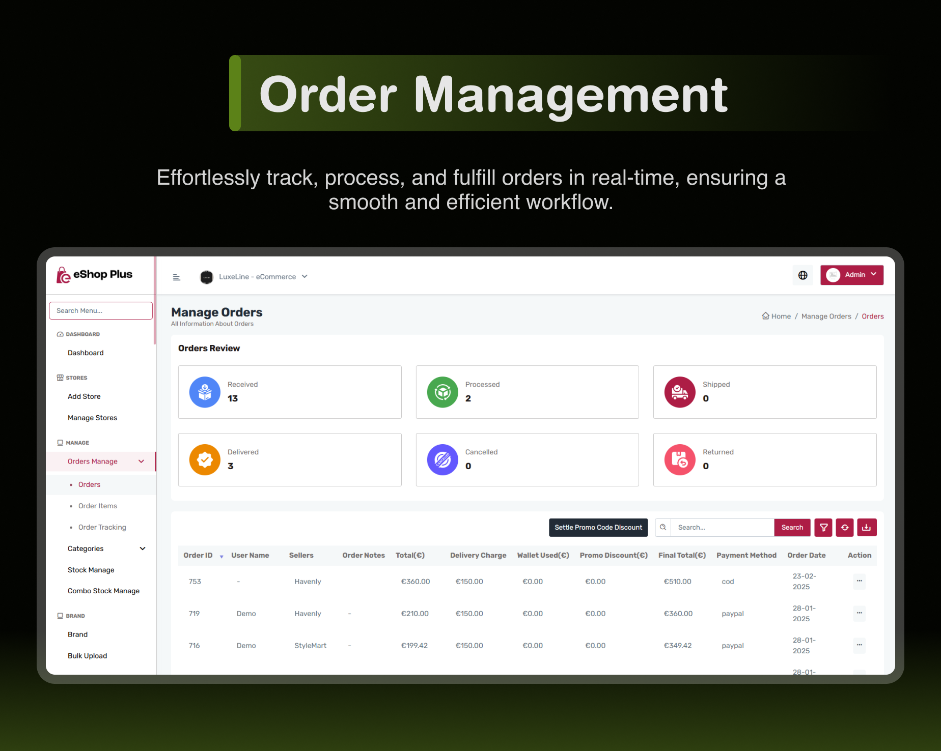 Manage Orders - eShop Plus - Multi Vendor, Multi Store, Multi Currency | eCommerce CMS Website in Laravel & Livewire
