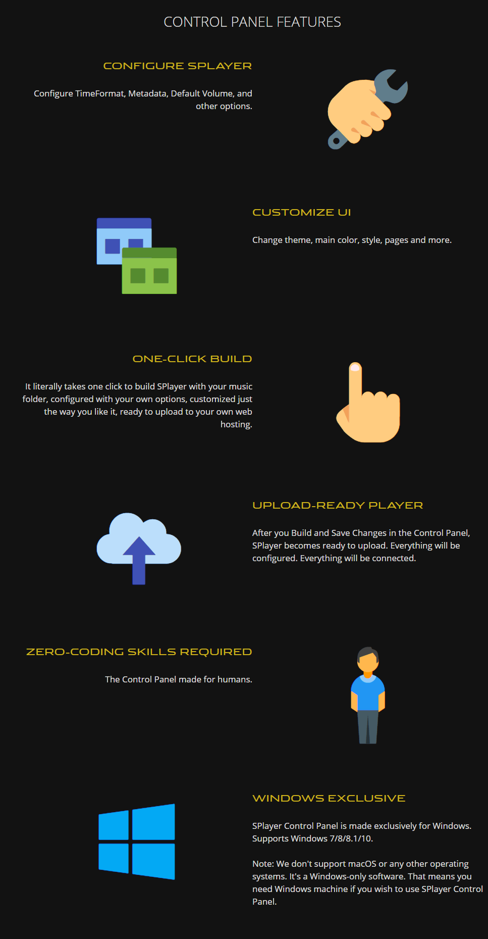 splayer features: control panel