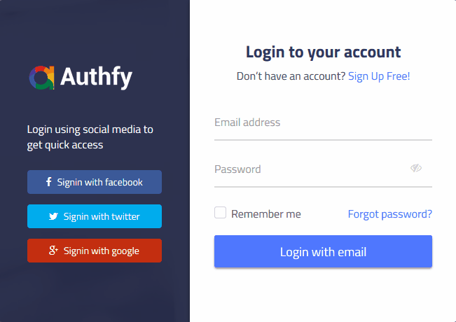 Authfy Responsive Login And Signup Page Template By Webmechanicx