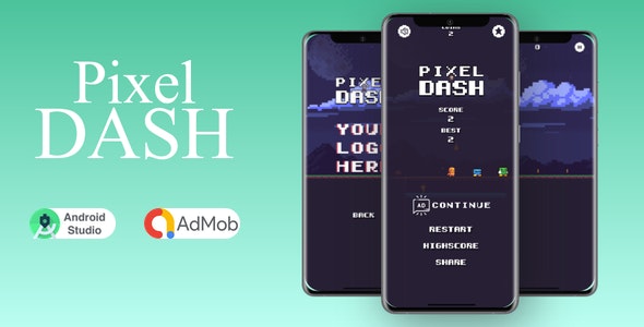 Pixel Dash ( Android Studio + Admob + Multiple Characters + Reward Video Ads )