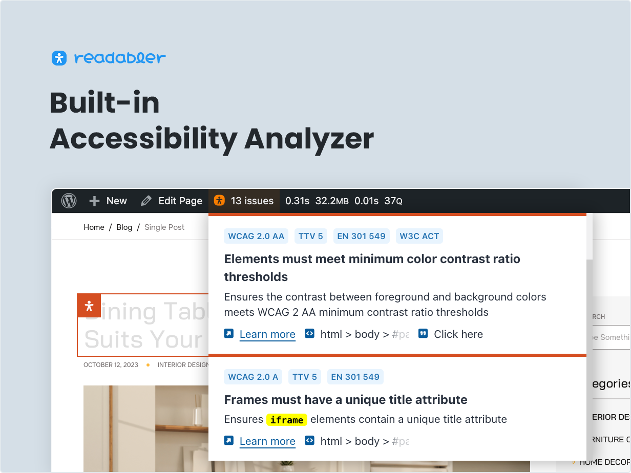 Built-in Accessibility Analyzer
