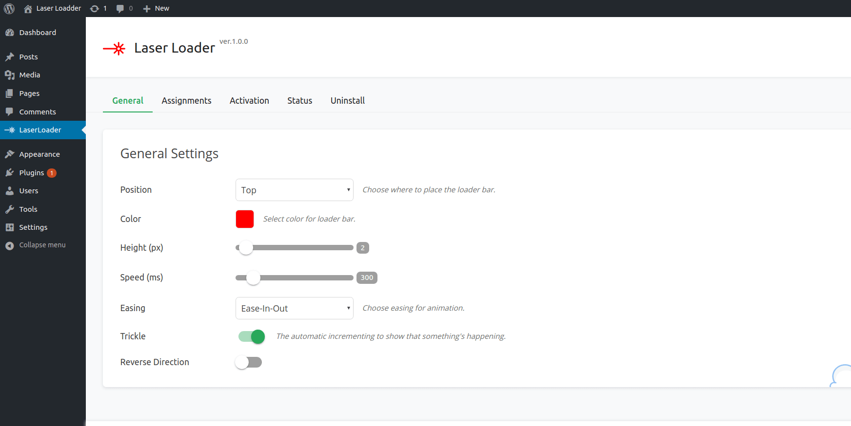 Laser Loader Settings