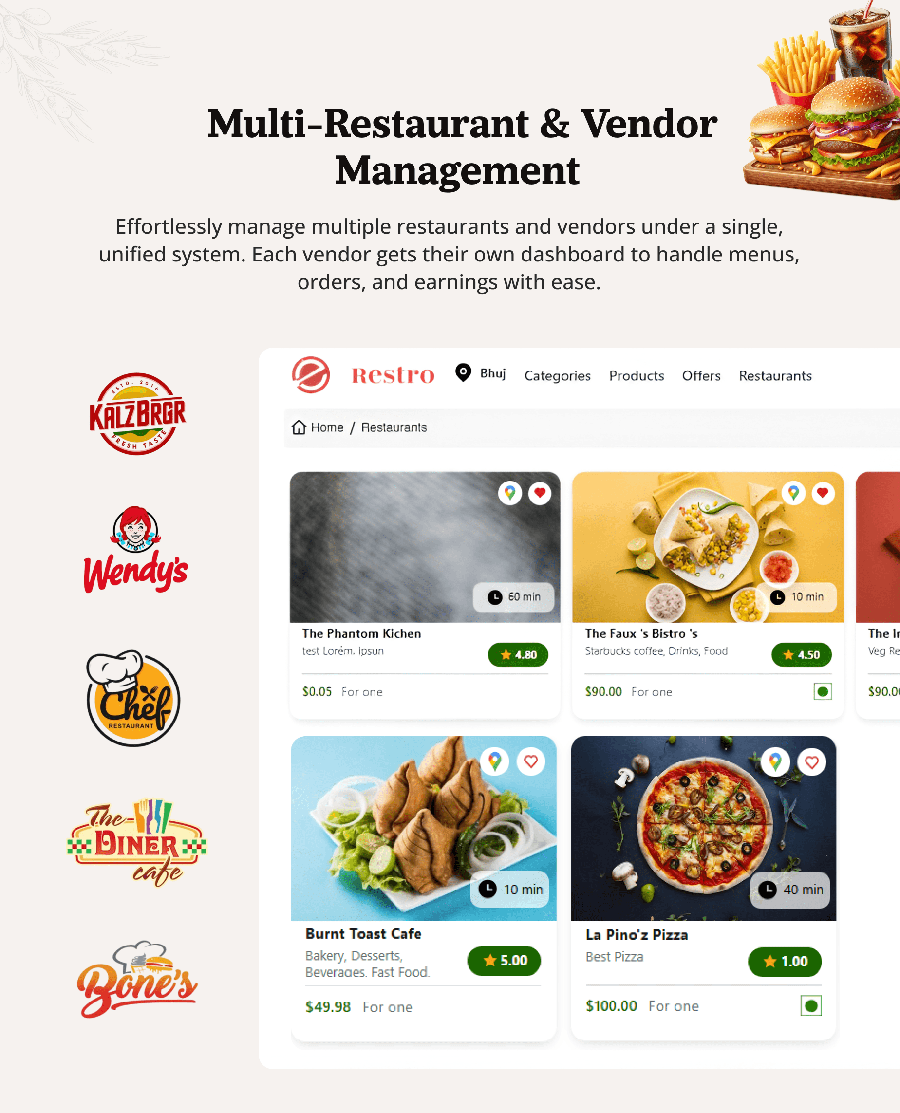 Multi Restaurant and vendor management - eRestro multivendor restaurant food delivery app