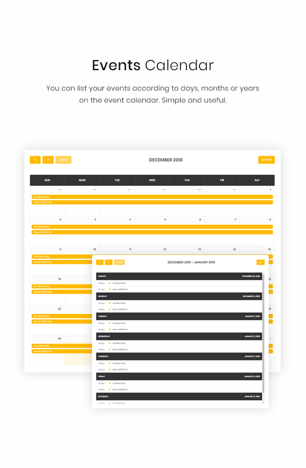 WordPress events calendar theme