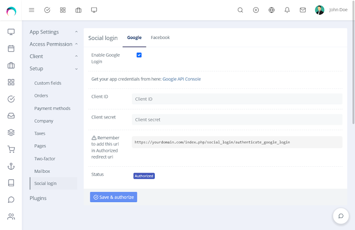 Social Login for RISE CRM