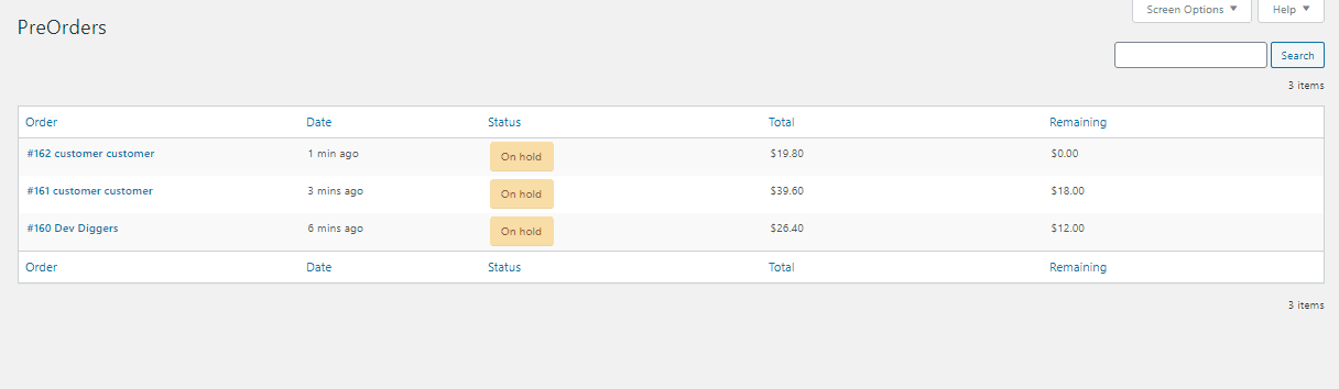 WooCommerce Pre Order - Orders menu