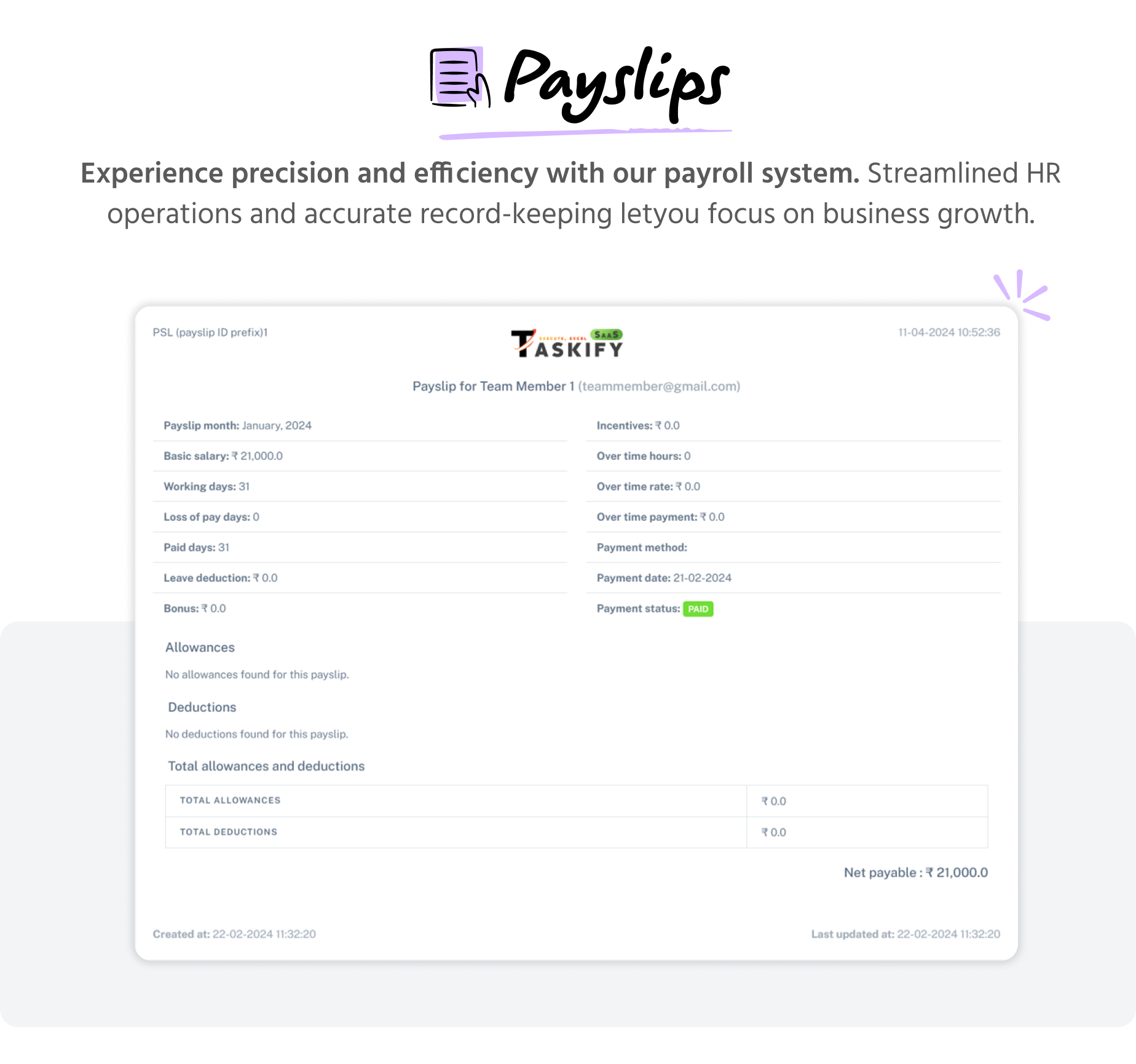 Pay slips - Admin panel - Taskify SaaS - Project Management, Task Management & Productivity Tool
