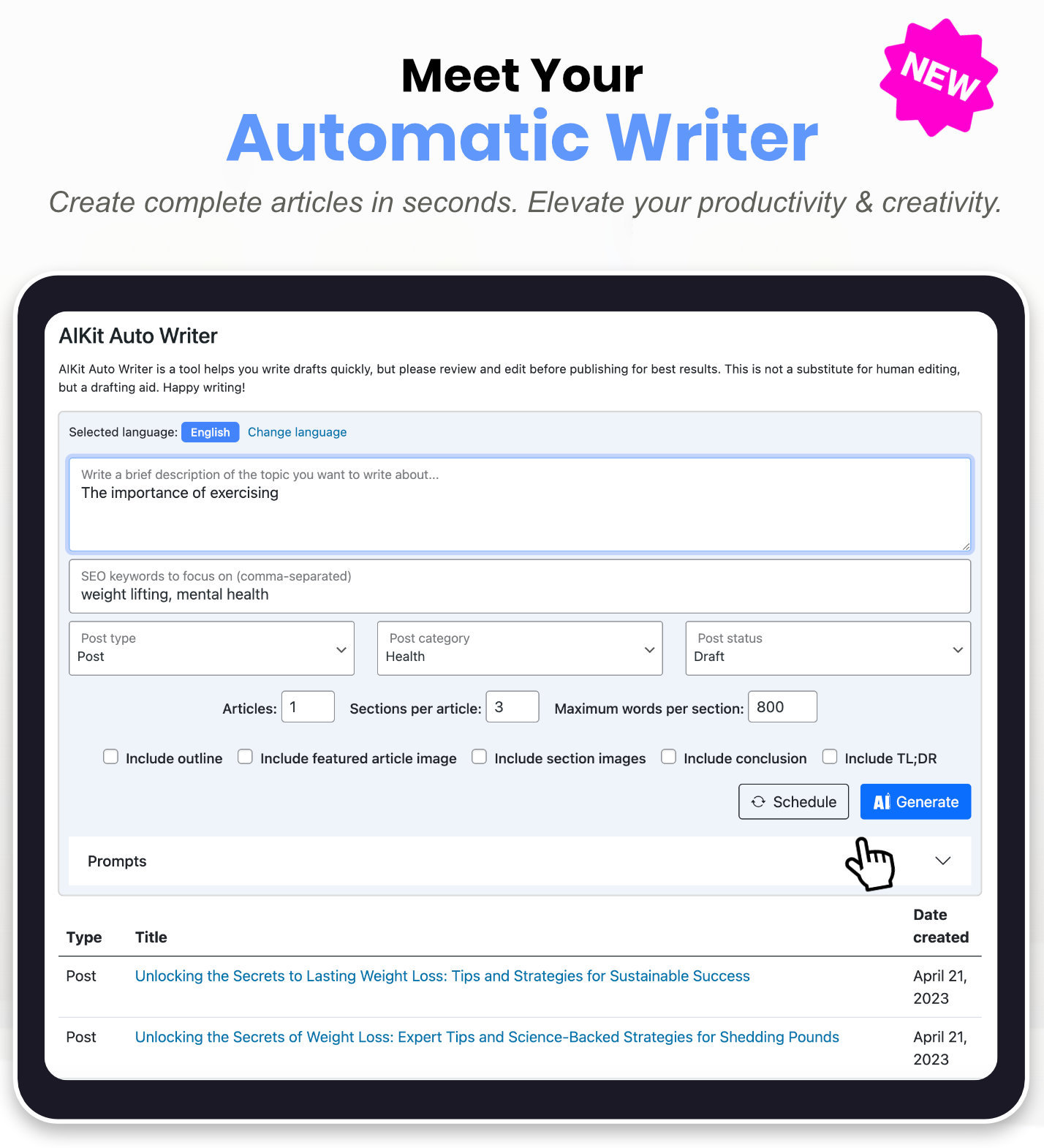 AIKit - WordPress AI Automatic Writer, Chatbot, Writing Assistant & Content Repurposer / OpenAI GPT - 1
