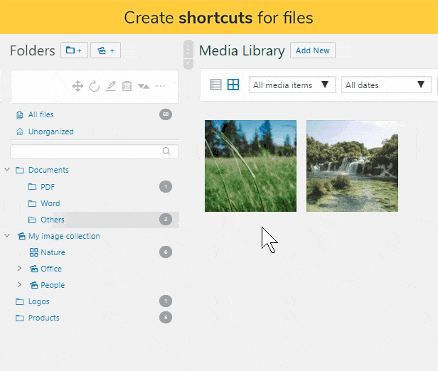 WordPress Real Media Library - create shortcuts