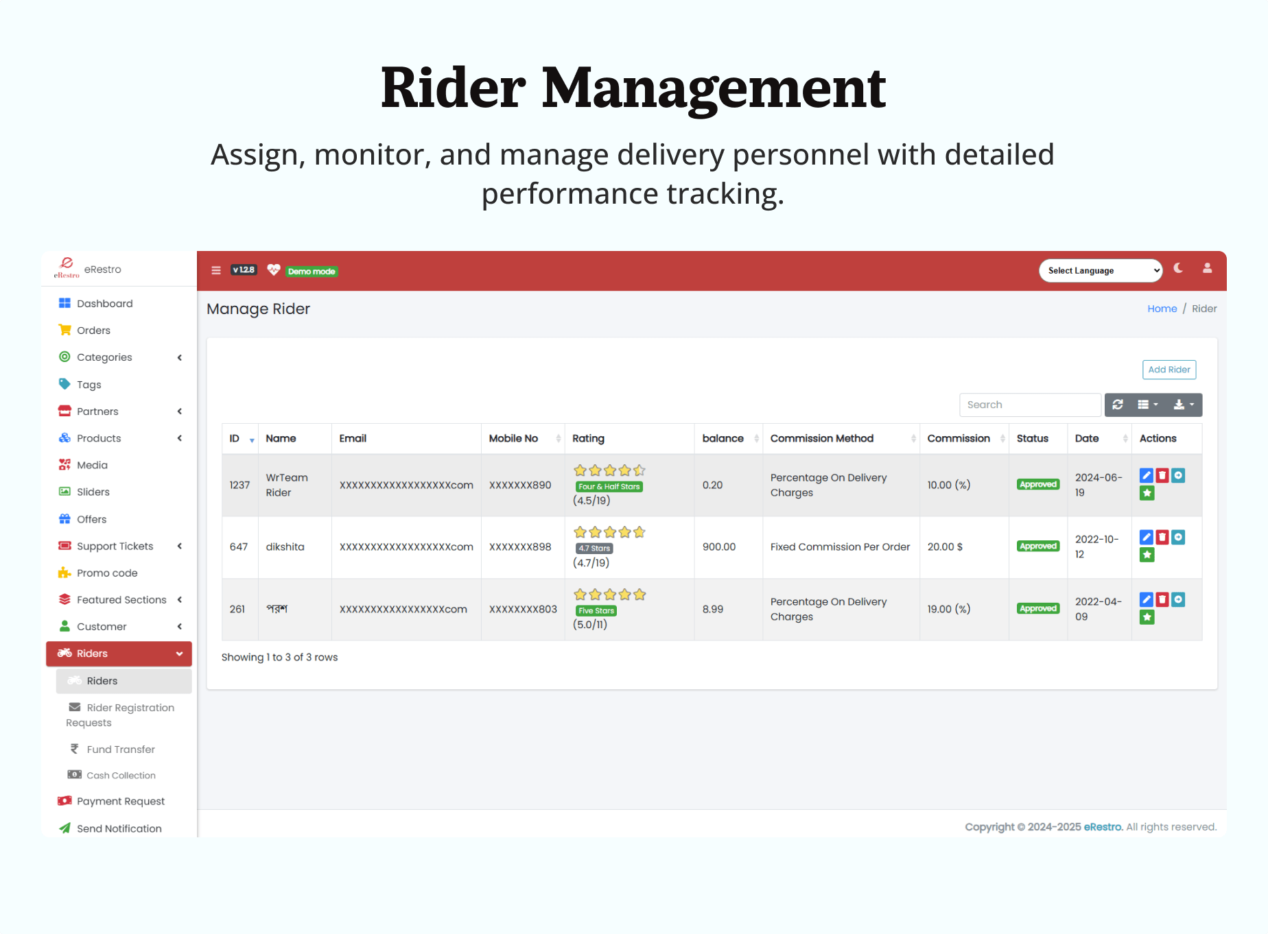 eRestro Web - Riders management