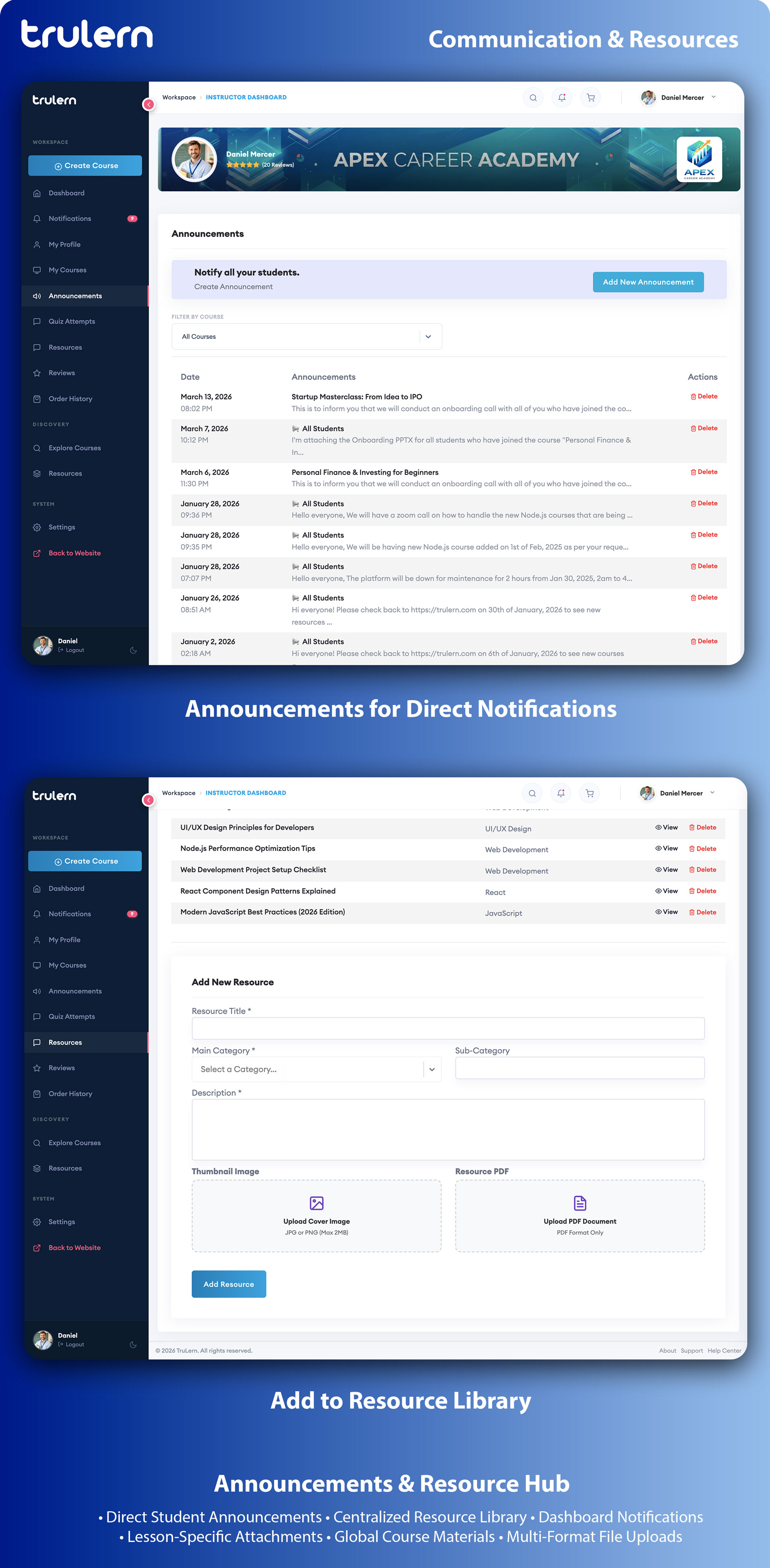 Course Communication and Resources Node.js LMS