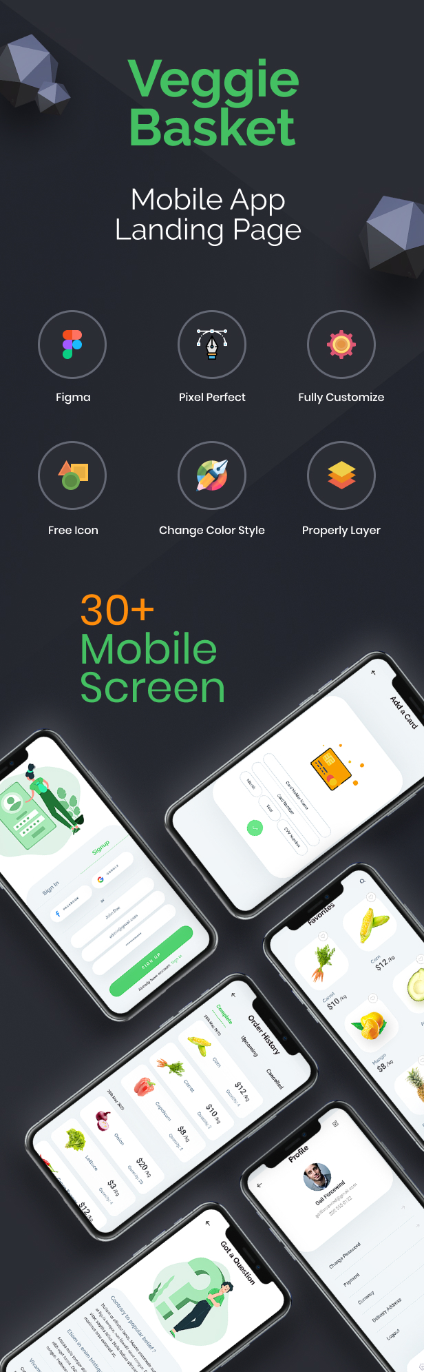 VeggieBasket | Mobile App and Landing Page Figma Template - 1