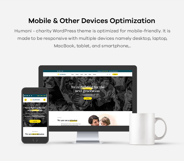 Humani - Responsive Nonprofit & Charity WordPress Theme - Mobile & Other Devices Optimization
