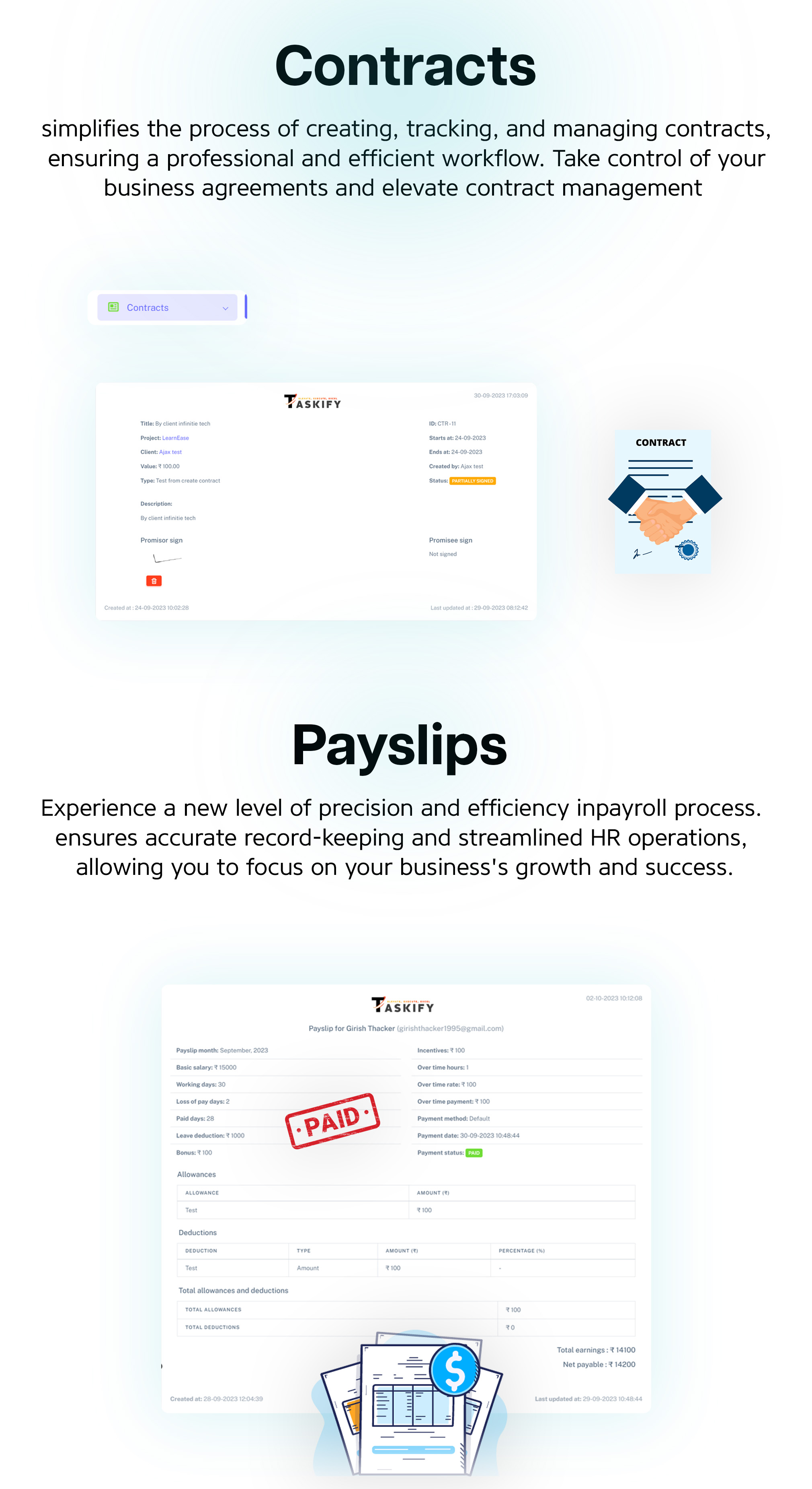 Contracts and Payslips | Taskify - Project Management, Task Management & Productivity System