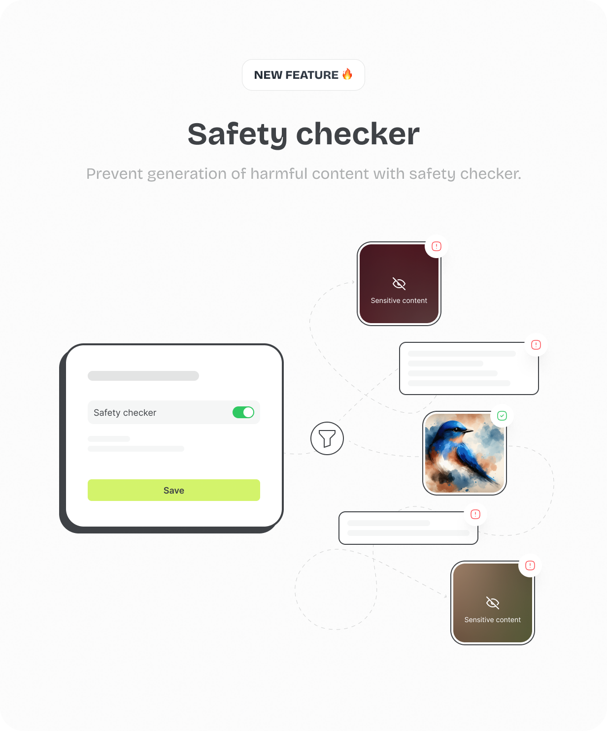 Prevent generation of harmful content with safety checker.  @heyaikeedo #aikeedo