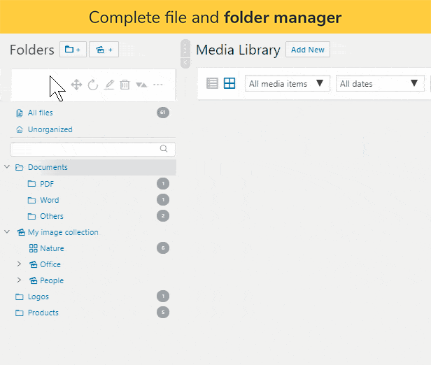 Complete file and folder manager: Create, rename, move and delete a folder