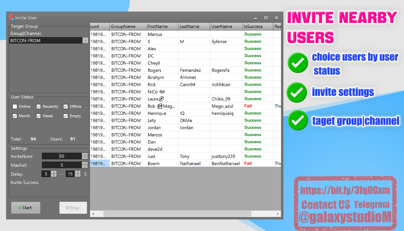 Telegram Nearby Users|Group|Channel Bulk Send | Extract |Invite