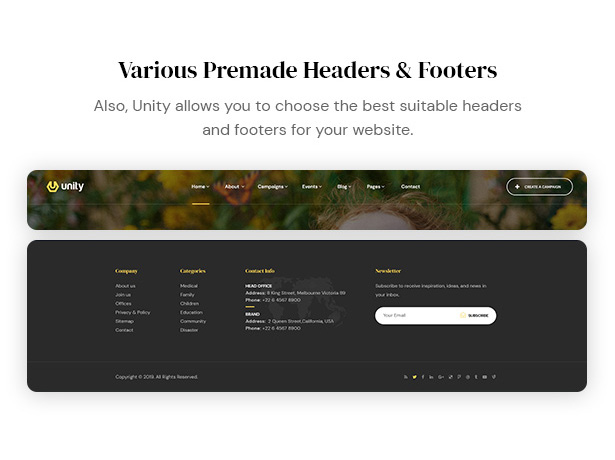 Unity - Crowdfunding WordPress Theme - headers & Footers