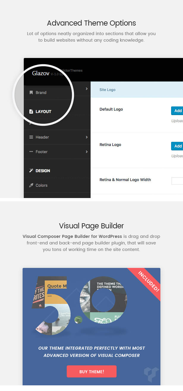 Glazov Theme Options & Visual Composer