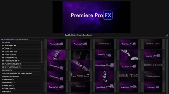 Premiere Pro FX Plugin Extension of Video Effects - Transitions - Animations - SoundFX - Music - 136