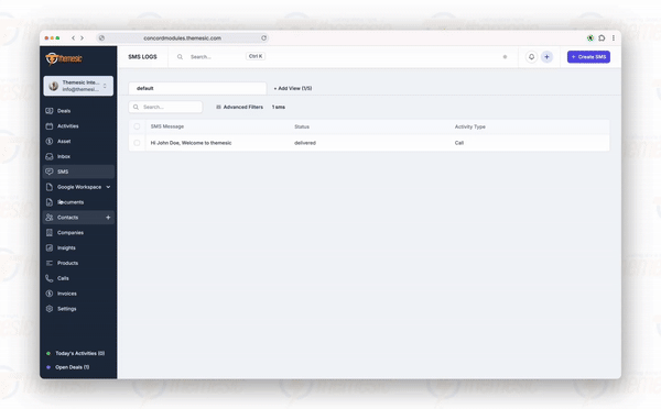 Custom SMS module for Concord CRM - Automated and On-demand Messages - 2