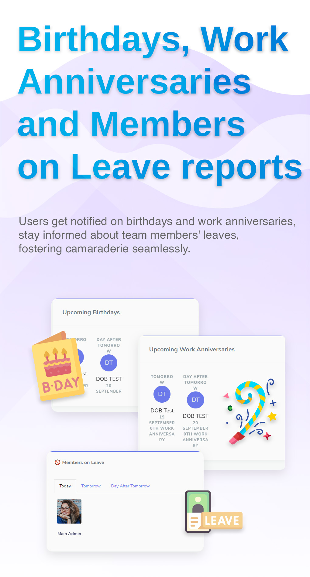 Birthdays, work anniversaries and members on leave - Project management tools - Taskhub - v2.2 - 3