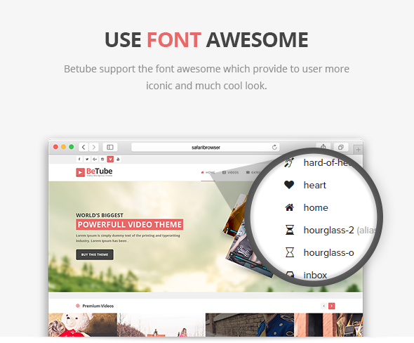 video theme with font awesome