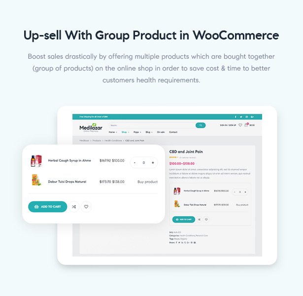 Tema WordPress Medilazar Pharmacy WooCommerce - Aumente as vendas com produtos agrupados WooCommerce