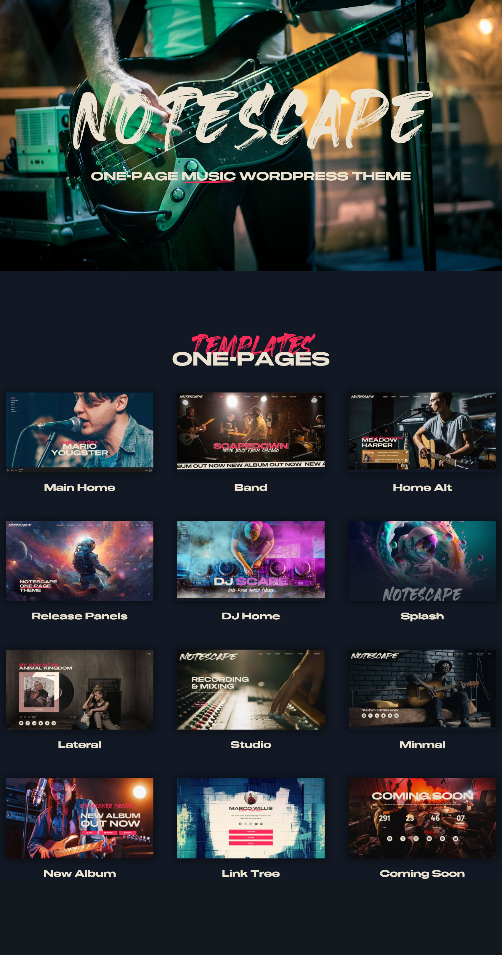 Notescape - One-Page Music WordPress Theme