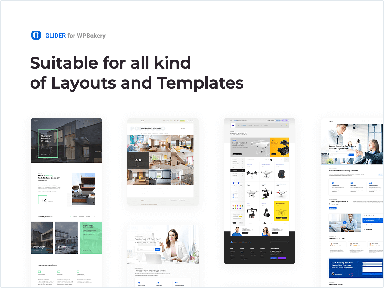 Adequado para todos os tipos de layouts e modelos
