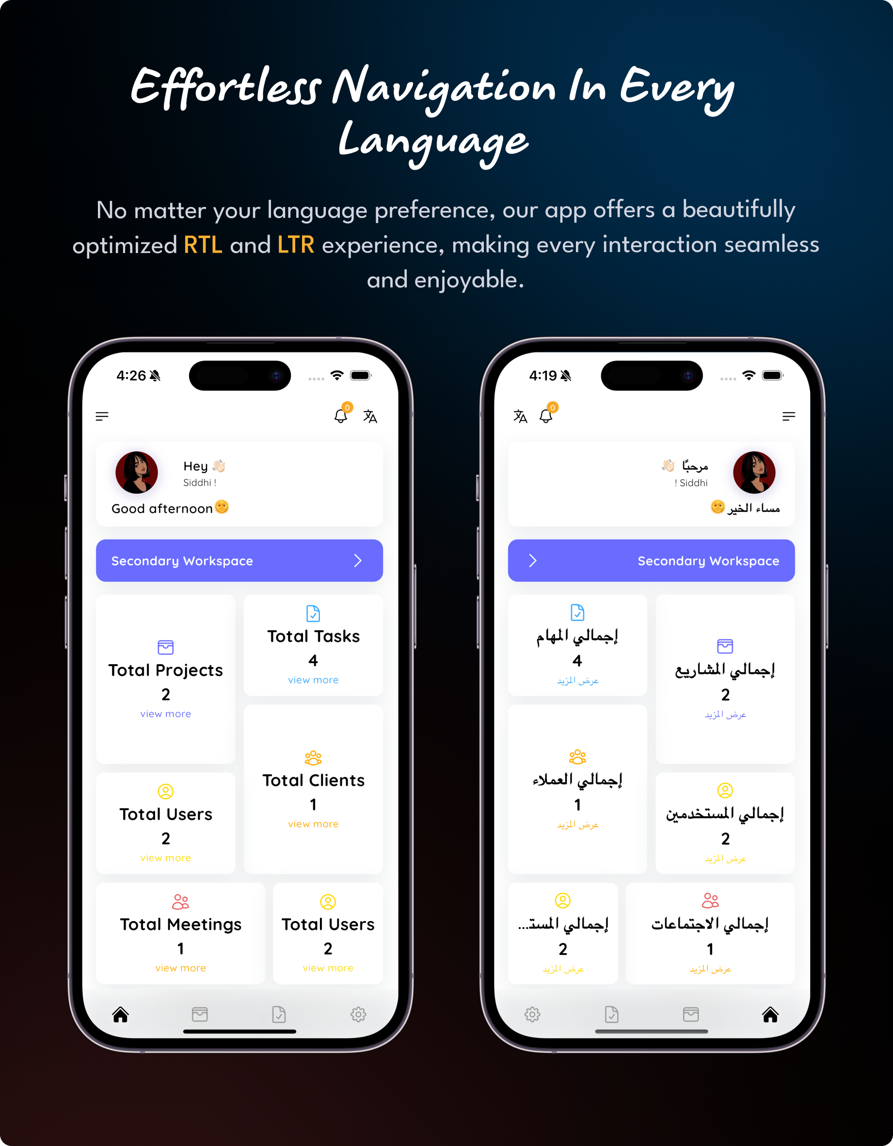 RTL & LTR Mode - Taskify Flutter App for Project Management, Task Manager and Productivity Tool