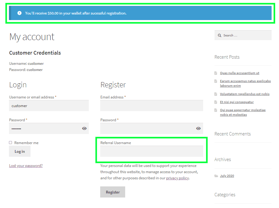 Registration Credit for non registered users