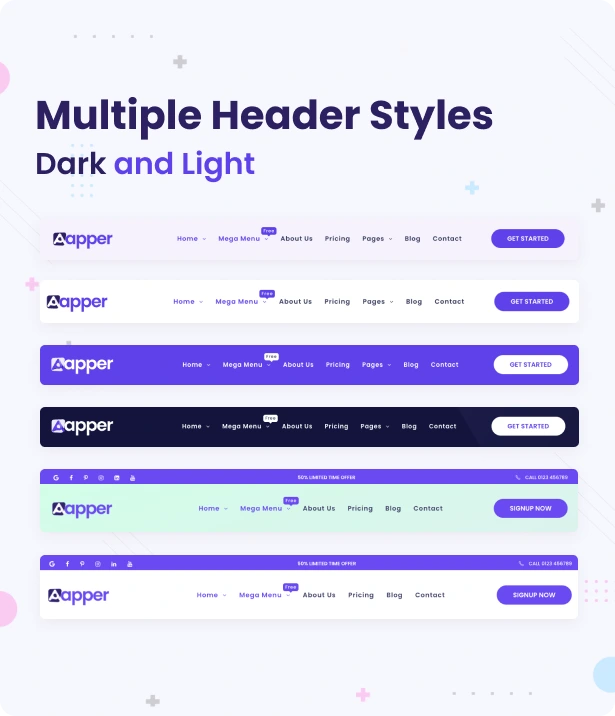 Apper - Multiple Header Styles