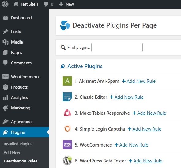 deactivate plugins per page