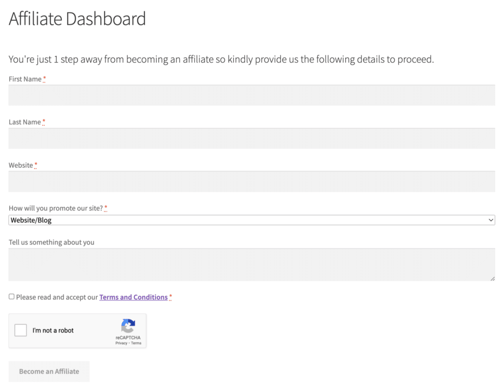 WooCommerce Advanced CAPTCHA plugin become an affiliate form