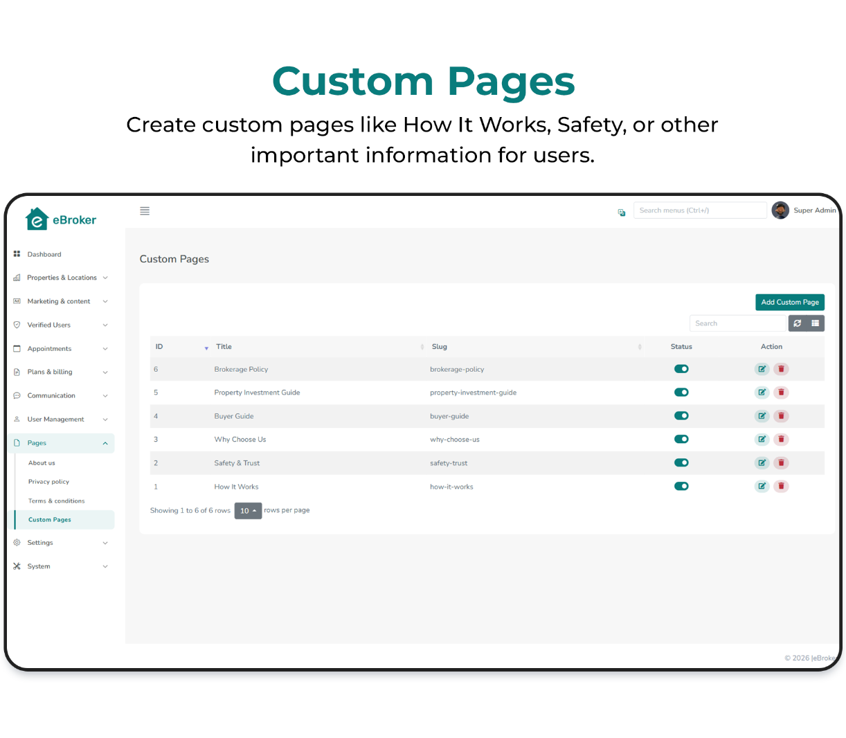 custom page - Real estate management software