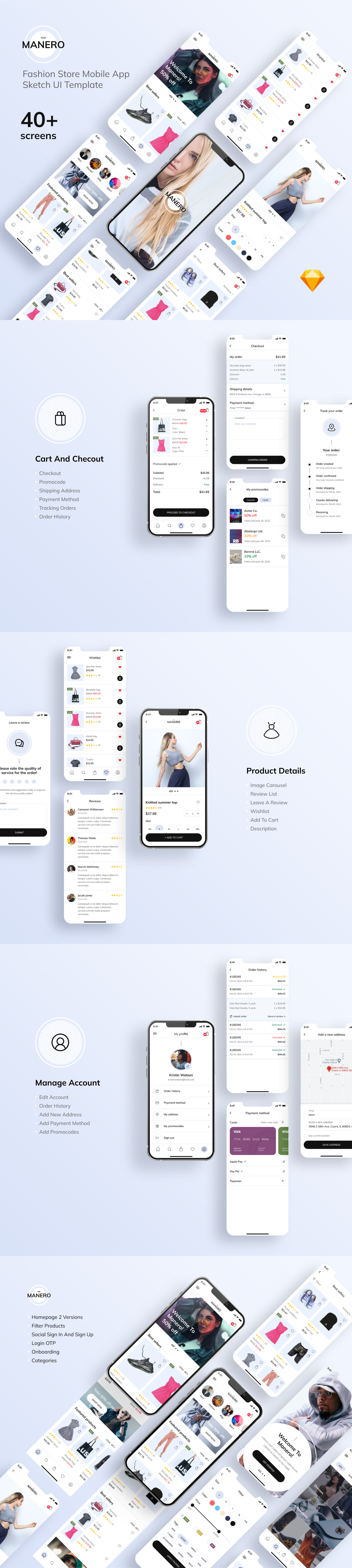Manero - Fashion App Sketch UI Template - 1